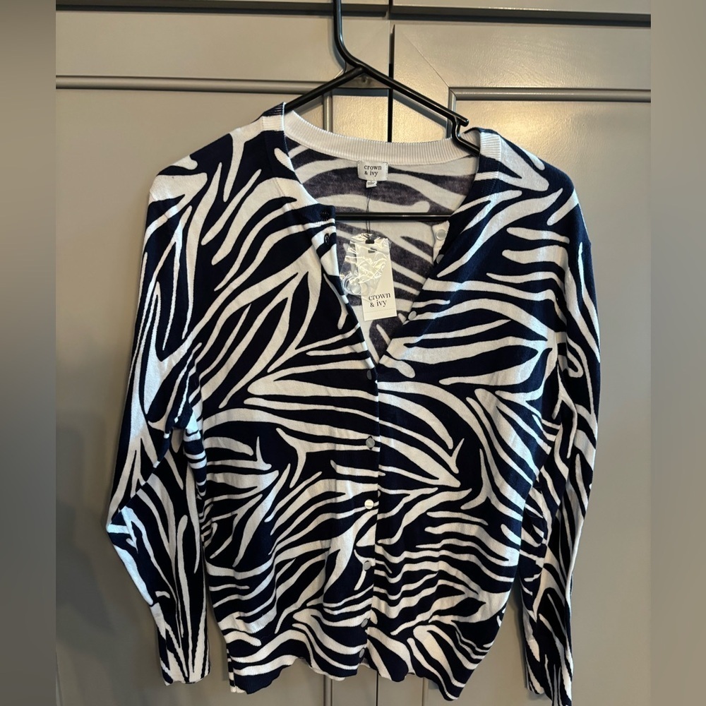 NWT Crown & Ivy Zebra Print Cardigan in Black and White L